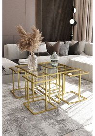 Resim Dekoport Atlas 4+1 Kare Orta Sehpa Gold 