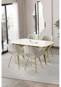 Resim Mutfak Masa Takımı Yemek Masası Takımı Wega Takım Poliüretan Döküm Sünger 80 140 Düz Krem Gold 