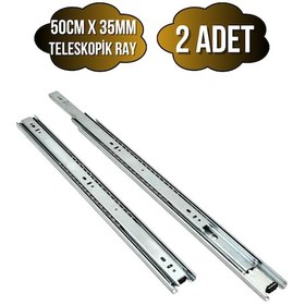 Resim Teleskobik 35mm Çekmece Ray Bilyeli Mobilya Dolap Rayı 50cm 35mm 2 Takım Krom Çok Renkli 