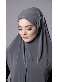 Resim Hürrem Bone Antrasit Pratik Hazır Geçmeli Tesettür Eşarp Sandy Kumaş Yırtmaçlı Düz Hijab 2310 25 