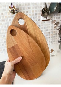 Resim Damla Doğal Ahşap Kesme Tahtası Ve Sunum Tahtası 2'li Set, Kayın Ağacı Ahşap 