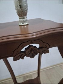 Resim Bengi Ankara Mobilya Fiskos 90580 Kare Çiçeklik Oyma Model Parlak Kaplama Kayın Tabla Ayak Ceviz El Yapım 