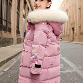 Resim Kızlar için Kışlık Kapüşonlu Mont - Zarif Uzun Formal ve Günlük Kar Montu, Fermuarlı Kapatma, Orta Boy Soğuk Hava Dış Giyim, Okul, Partiler, Aile Gezileri için Esnek Olmayan Kumaş, Kızlar için Dış Giyim, Kızlar için Kışlık Mont, Parti Kıyafeti, Geometrik Desen Tasarımı, Dayanıklı Kışlık Giyim, Okul Kıyafeti, Klasik Tasarım, Yüksek Kaliteli Malzeme, Genç Giyim, Kalın 