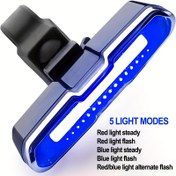 Resim Yüksek Parlaklık Şarj Edilebilir Bisiklet Arka Işığı, 5 Aydınlatma Modu (Kırmızışık, Yanip Sönme/Sabit MaviIk, Çalışan Flaş), USB İle Göçebelendirmeli, IPX7 Yüzgeçli Kalite Ayarlabilen Kayiş & Tak-Montajsiz Kurulum - Gece Süspansiyonlu Lityum Polimer Pil iç ın geceleri bisikel sürüş emniyeti üniversal arkalig / dağlara uygundur. kentsel ortamda seferler 