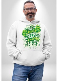 Resim Bu Benim Sırrım Her Zaman Kızgınım Kadın Erkek Beyaz Kapüşonlu Sweatshirt Hoodie Beyaz 