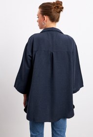 Resim Yefrastore Lacivert Flam Keten Kimono Gömlek 