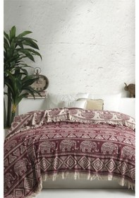 Resim Jakarlı Çift Kişilik Pamuk Pike - Fil - Bordo 