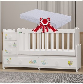 Resim Garaj Home Melina Mdf Çıtalı Beşik + Yatak - Ayıcık Beyaz 