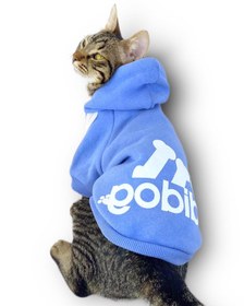 Resim Bebek Mavisi Adidog Kapşonlu Kedi Sweatshirt Kedi Kazağı 