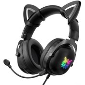 Resim Springsun Onıkuma X11 Oyun Kulaklığı Kablolu Kulaküstü, 50mm Sürücü, Gürültü Engelleme Mikrofon, Led Işık, Kedi Kulakları Siyah 10.1" 
