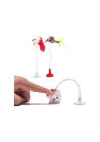 Resim 2&apos Li Vantuzlu Fareli Tüylü Hareketli Çanlı Ve Esneyen Eğlenceli Peluş Kedi Oyuncağı 5570 