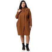 Resim Büyük Beden Torba Cepli Tek Düğmeli Astarlı Kahverengi Kaşe Kaban-kahverengi Kahverengi 