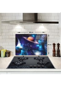 Resim Decorita Cam Ocak Arkası Koruyucu Galaksi Desen - Renkli 40 CM x 60 CM 