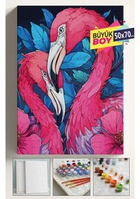Resim Sayılarla Boyama Seti Numaralı Tuval Fırça Boya Dahil Kasnaklı Set 50x70 Cm - Flamingo 