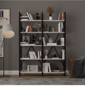 Resim 6 Raflı Metal Kitaplık İki Modül-metalk02-kül Gri 