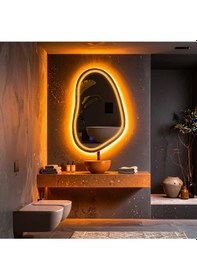Resim Vornel Amber Led'li Lazer Kumlamalı Lavabo & Banyo Aynası Dokunmatik Sensörlü 100 X 65 Cm Turuncu 