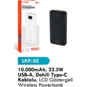 Resim LKB50 22.5W Powerbank USB A, Usb-C Taşınabilir Hızlı Şarj Cihazı 10000 Mah LED Gösterge 