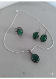 Resim Yeşim Taşlı Gümüş Set Bronz 