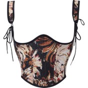 Resim Kadınlar için Ayarlanabilir Askısız Kamisol Üst - Çiçek Desenli Siyah & Pembe, Kısa Kollu ve Dantel Detaylı Önden Bağlamalı, Günlük veya Resmi Giyim İçin 