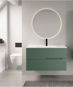 Resim Denko Tiran 85 Cm Beyoğlu Yeşil Banyo Dolabı Takımı Beyaz 