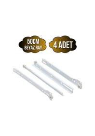 Resim Beyaz Metal Çekmece Rayı Tekerlekli Mobilya Dolap Çekmece Rayı Beyaz 50cm 4 Takım Metal Çok Renkli 
