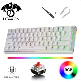 Resim Lidyahan Store Leaven K620 Type-C Kablolu Klavye LED Rgb 61 Tuşlu Rgb Mekanik Oyuncu Işıklı Klavye Ergonomik Tasarım Bilgisayar Pc Için Gaming Keyboard Beyaz Renk Kırmızı Switch 