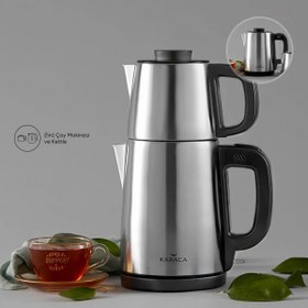 Resim Karaca Tea Break 2 In 1 Çelik Su Isıtıcı Çay Makinesi Inox Siyah 