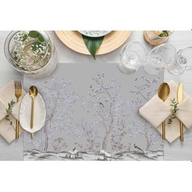 Resim Adawall Mini Çiçek Detaylı Kumaş Amerikan Servis 4'lü Set Gri 