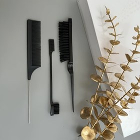 Resim 3 adet Kadınlar için Şekillendirme Fırça Seti - Naylon Kıllar, ABS Plastik Sap, Metalik Kaplama, Yuvarlak Fırça, Rat Kuyruğu Fırçası ve Yan ve Arka Saç Şekillendirme için İnce Dişli Tarak Dahil, Saç Bakımı Temel Ürünleri | Şık Saç Aksesuarları | Dayanıklı Saç Fırçaları, Kıvırcık Saçlar için Saç Fırçaları 