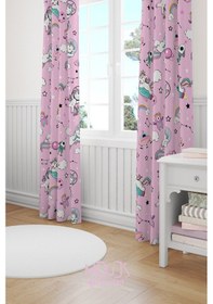 Resim Pembe Unicorn Desenli Fon Perde Çocuk Ve Bebek Odası Süet Baskılı Ekstrafor Büzgü 2 Kanat Prd-49 Çok Renkli 