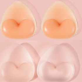 Resim 1 Çift Kadın Üçgen Silikon Göğüs Pedleri - Kalın Görünmez Dokusuz Sütyen İçlikleri Mayo, Bikini ve İç Çamaşırları için - Kablosuz Konfor, Yıkanamaz, Pembe & Bej 
