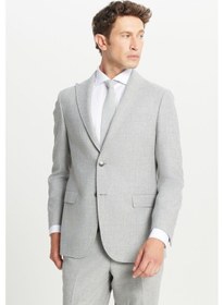 Resim Premıum Altınyıldız Erkek Grı Yünlü Slim Fit Dar Kesim Kırlangıç Yaka Kapak Cepli Desenli Takım Elbise Gri 