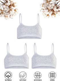 Resim ÖZKAN underwear Özkan 42324 3'lü Paket Kız Çocuk Pamuklu Süprem Esnek Rahat Pedsiz İnce Askılı Alıştırma Sütyeni Yar 