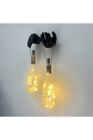 Resim Mes Reves Siyah Erkek Eli Heykeli Dekorlu Pilli Peri Led Işıklı Buzlu Cam Şampanya Şişesi Aplik 2'li Set 