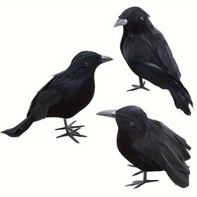 Resim Tüylerle Gerçekçi Siyah Karga Yemi - Cadılar Bayramı, Ölüler Günü & Dış Mekan Bahçe Dekoru için Mükemmel 
