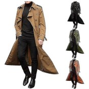 Resim Yingfu Erkekler İçin Kruvaze Trençkot Avrupa Tarzı Sokak Uzun Rüzgarlık Mont Yeşil Yeşil 