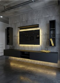 Resim Resital Ledli Duvara Monte Tv Sehpası - Antrasit - W6001-4 Antrasit 