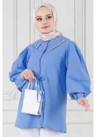 Resim Sevitli Yakası Taş Çakım Tunik-mavi-3645-mavi Mavi 