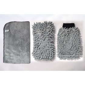 Resim Ponitex Spark 3'lü Set Mikrofiber Peluş Oto Kurulama Bezi & Yıkama Süngeri & Temizlik Eldiveni 