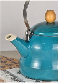 Resim Alev Vintage Ahşap Saplı Emaye Demlik Kettle 2,5lt Turkuaz 