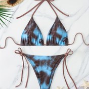 Resim Tie Dye Desenli 2 Parça Bikini Takımı, Üçgen Askılı Yüksek Kesim Bağcıklı Mayo, Kadın Mayo ve Giyim 