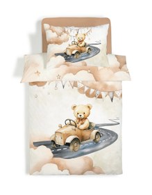 Resim Evmila Yarışçı Ayıcık Desenli Nevresim Takımı - 160x220cm Nevresim +50x70cm Yastık Kılıfı+90x190cm Çarşaf 