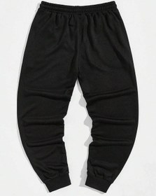 Resim Cartoon & Slogan Graphic Drawstring Waist Eşofman Altı Siyah 