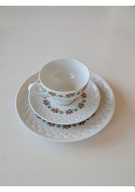 Resim Trio Antıque Tea Cup & Saucer & Plate Üçlü Çay Fincanı Pembe Mavi Pembe-mavi 
