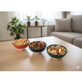 Resim Kabartma Desenli Seramik Çerezlik Kase Seti - 3’lü Renkli Dekoratif Tr Iznik Motifli Meze ve Sunum Kaseleri - Sofra Sunum Aksesuarları 