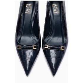 Resim Luvishoes Poesy Lacivert Baskı Tokalı Kadın Topuklu Ayakkabı 