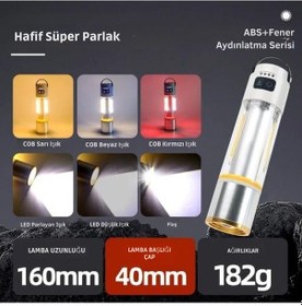 Resim Gold Police Gp-222 Çok Fonksiyonlu Kamp Lambası 1000 Lümen Gümüş 