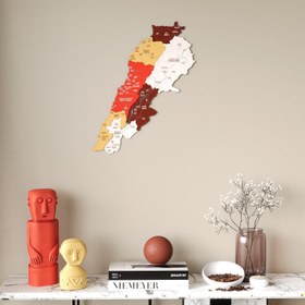 Resim Lübnan Haritası Ahşap Duvar Dekoru - UV Baskılı Çok Katmanlı Tasarım - 65x52 cm / Terracotta 