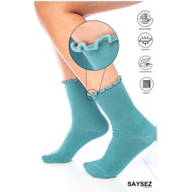 Resim Saysez Bambu Kadın Lastiksiz Su Yeşili Fırfırlı Soket Dikişsiz Premium Çorap / Iz Bırakmaz / Sıkmayan Çorap Renkli 