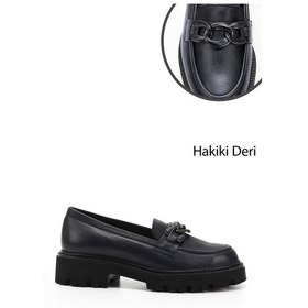 Resim Gönderi R Lacivert Antik Kalın Topuklu Tokalı Hakiki Deri Loafer Ayakkabı Lacivert 